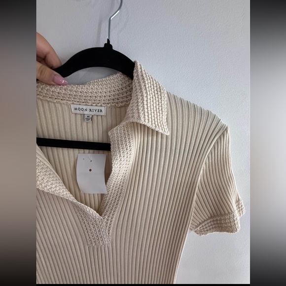 Beige Ribbed Polo Dress - Picture 2 of 7